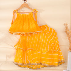 Kids Yellow Leheriya Lehenga Set