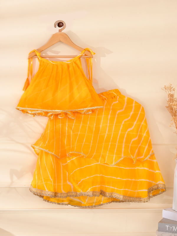 Kids Yellow Leheriya Lehenga Set