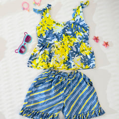 Grey Printed Peplum Top & Shorts Set