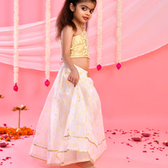 White & Golden Kids Floral Lehenga Set | Festive Wear