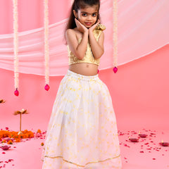 White & Golden Kids Floral Lehenga Set | Festive Wear