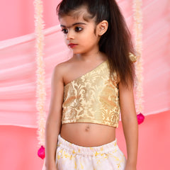 White & Golden Kids Floral Lehenga Set | Festive Wear