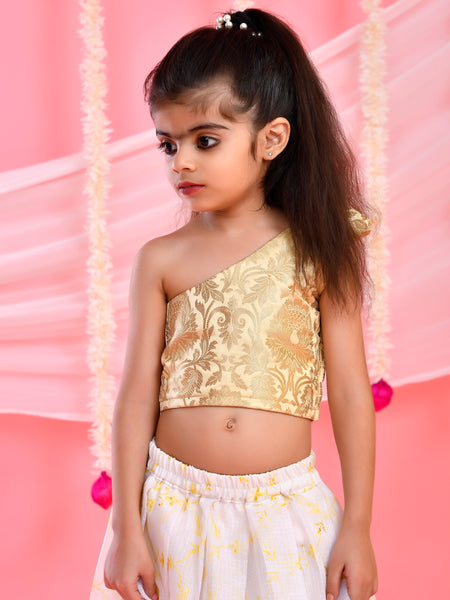 White & Golden Kids Floral Lehenga Set | Festive Wear