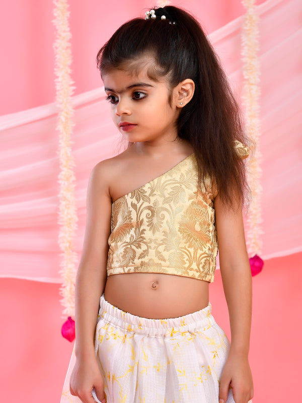 White & Golden Kids Floral Lehenga Set | Festive Wear