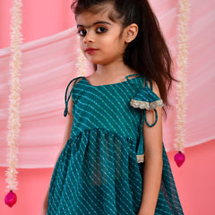 Teal Green Leheriya Peplum Palazzo Set for Kids