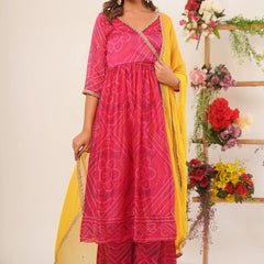 Magenta bandhani anarkali palazzo set