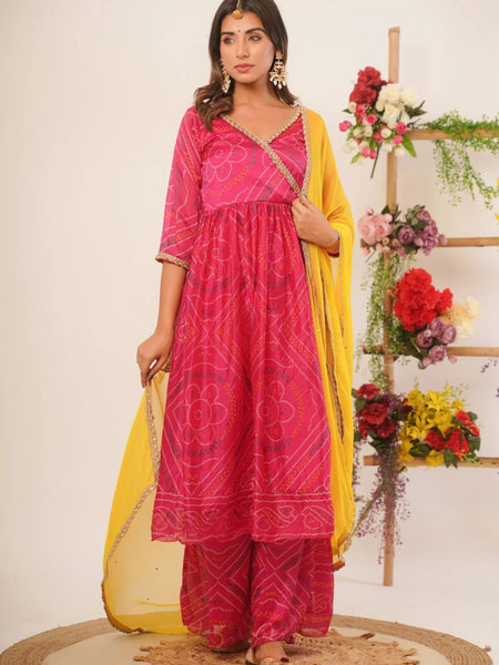 Magenta bandhani anarkali palazzo set
