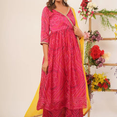 Magenta bandhani anarkali palazzo set