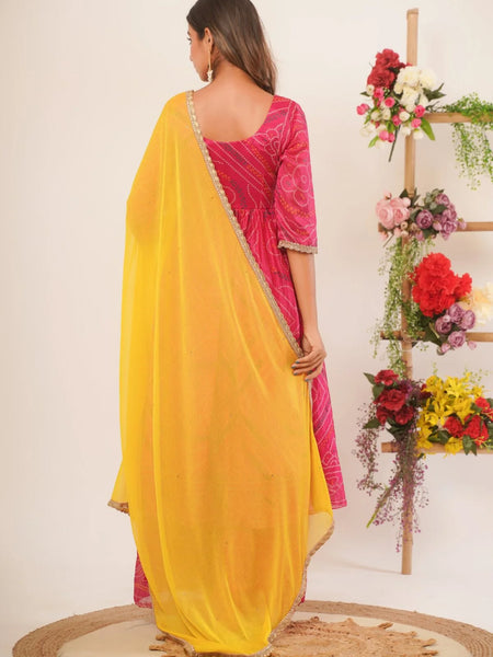 Magenta bandhani anarkali palazzo set
