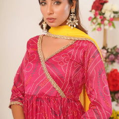 Magenta bandhani anarkali palazzo set