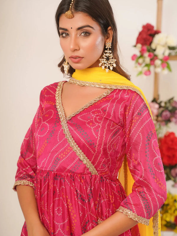Magenta bandhani anarkali palazzo set