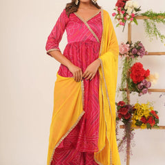 Magenta bandhani anarkali palazzo set