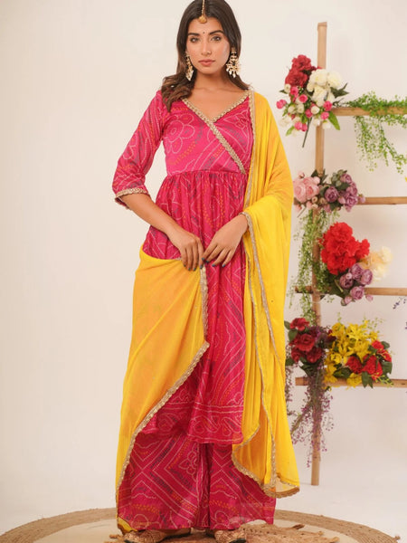 Magenta bandhani anarkali palazzo set