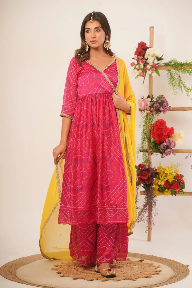 Magenta bandhani anarkali palazzo set
