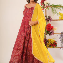 Maroon bandhani anarkali set