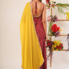 Maroon bandhani anarkali set