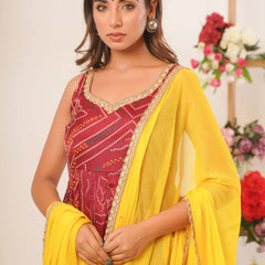 Maroon bandhani anarkali set