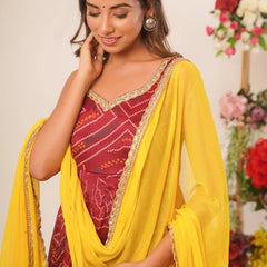 Maroon bandhani anarkali set