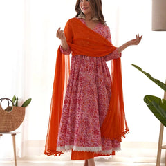 Pink Orange Floral Anarkali Set