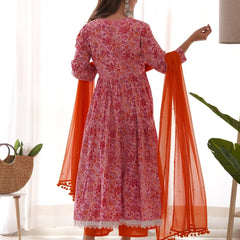 Pink Orange Floral Anarkali Set