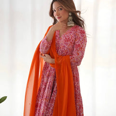 Pink Orange Floral Anarkali Set