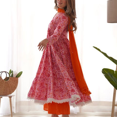 Pink Orange Floral Anarkali Set