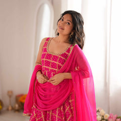 Gulzaar Pink Bandhani Anarkali Set with Dupatta