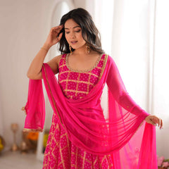Gulzaar Pink Bandhani Anarkali Set with Dupatta