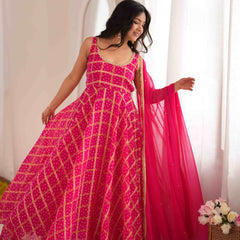 Gulzaar Pink Bandhani Anarkali Set with Dupatta