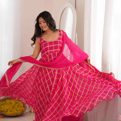 Gulzaar Pink Bandhani Anarkali Set with Dupatta