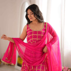 Gulzaar Pink Bandhani Anarkali Set with Dupatta
