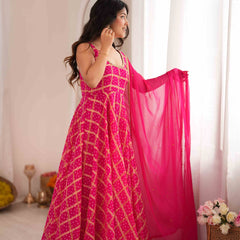 Gulzaar Pink Bandhani Anarkali Set with Dupatta
