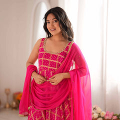 Gulzaar Pink Bandhani Anarkali Set with Dupatta
