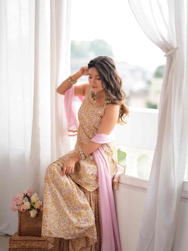 MEHER – Blush Floral Sharara Set