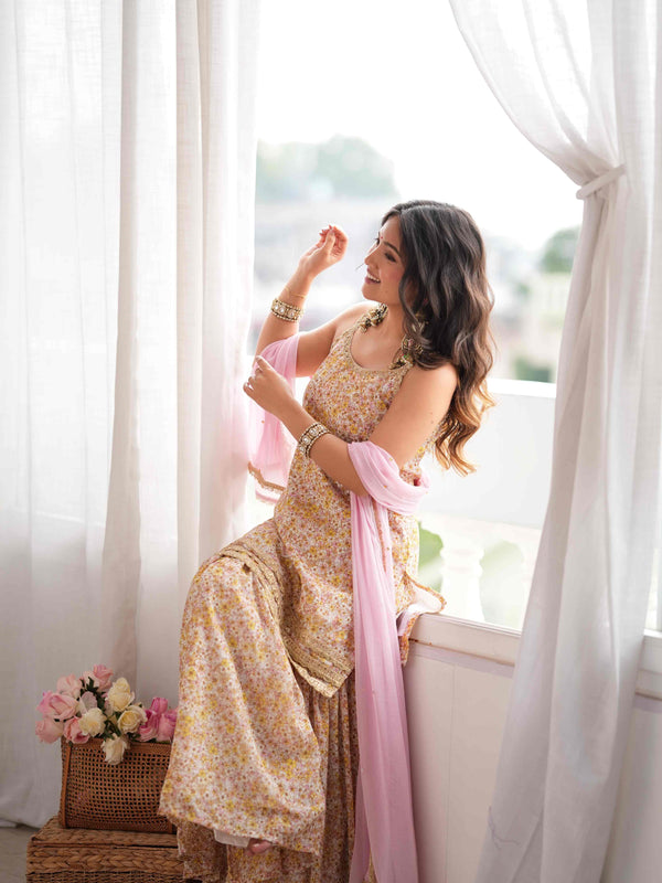 MEHER – Blush Floral Sharara Set