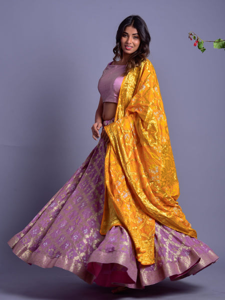 LAVENDER LEHENGA SET WITH YELLOW DUPATTA