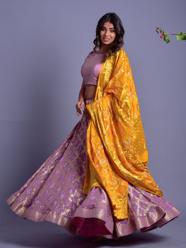 LAVENDER LEHENGA SET WITH YELLOW DUPATTA