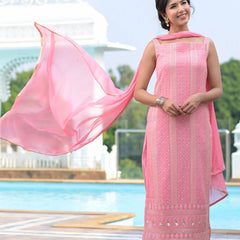 Pink chikankari suit set For Women