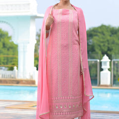 Pink chikankari suit set For Women