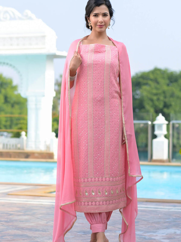 Pink chikankari suit set For Women