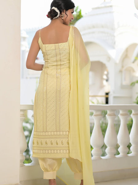 yellow chikankari suit set