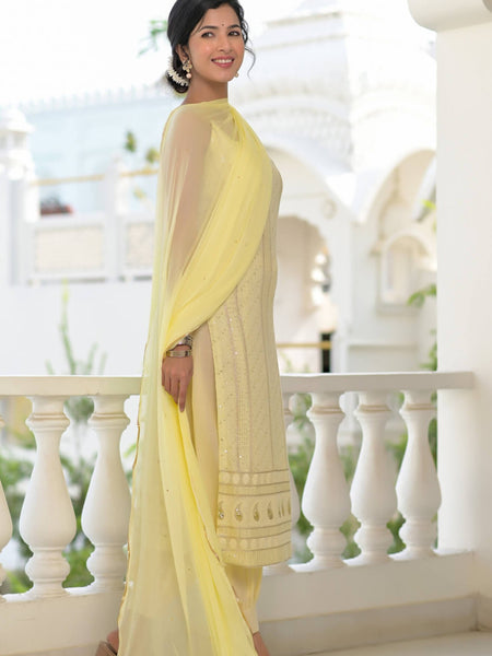 yellow chikankari suit set