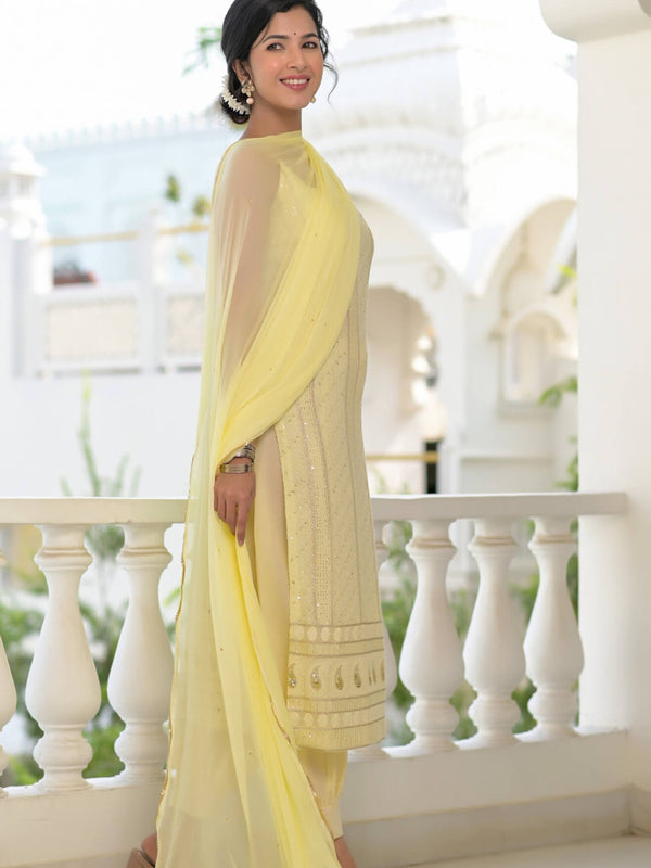 yellow chikankari suit set