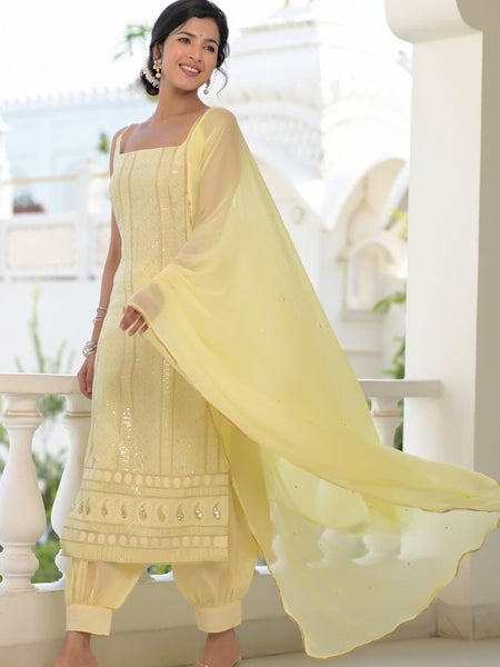 yellow chikankari suit set