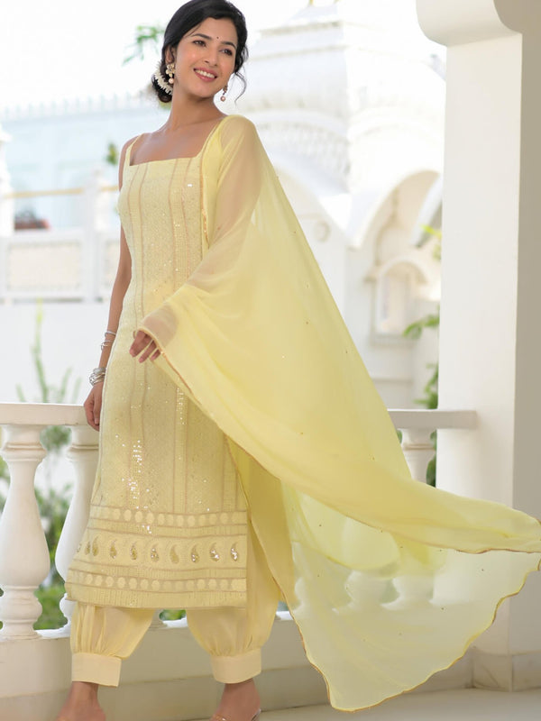 yellow chikankari suit set
