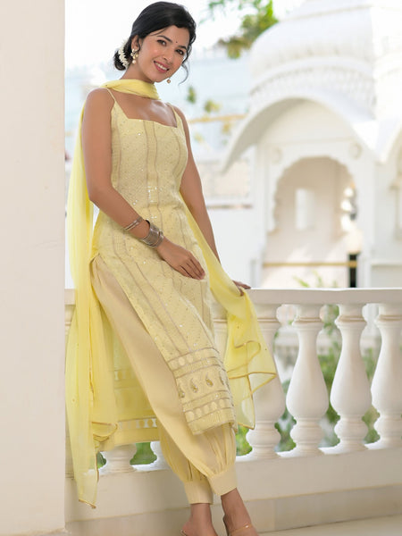 yellow chikankari suit set