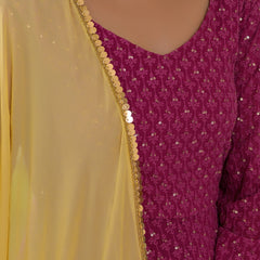 Magenta Embroidered Anarkali Suit Set with Yellow Dupatta