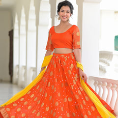 Kesariya Silk Lehenga Set