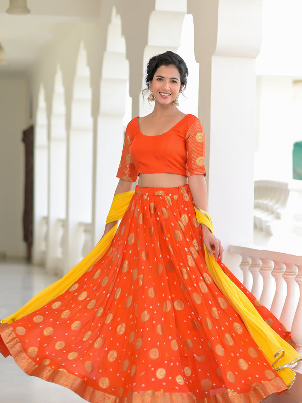 Kesariya Silk Lehenga Set