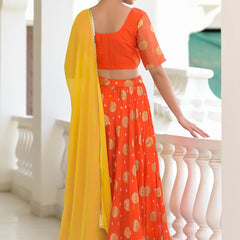 Kesariya Silk Lehenga Set